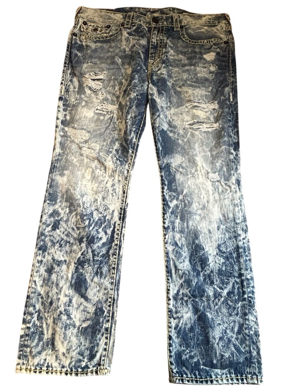 True Religion Ricky Super T White Tide Acid Wash Distressed Jeans Size 42